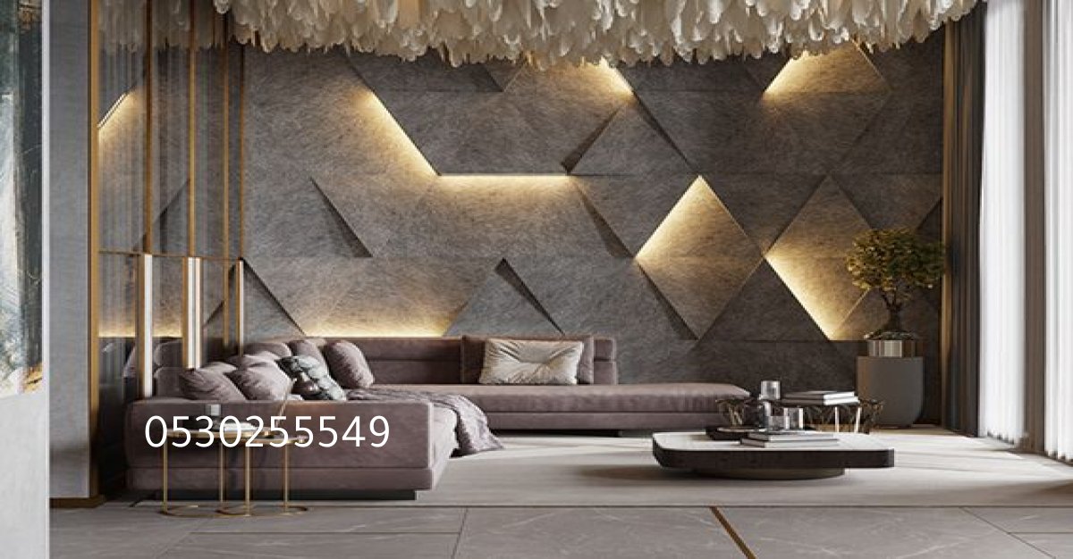 تفاصيل ديكورية من خشب وأحجار طبيعية في فيلا بجدة.